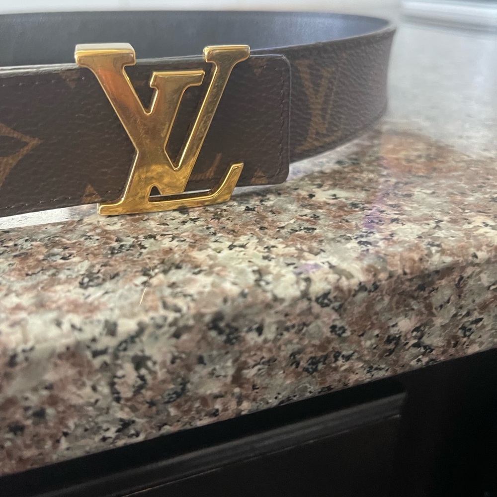Louis Vuitton Brown Leather Belt with Gold Buckle